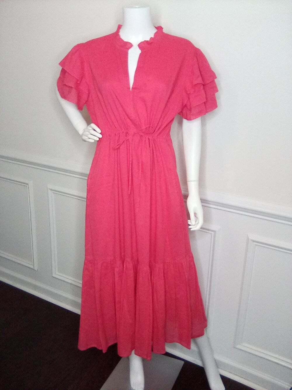 Olivia James The Label Delia Pink Plunge Neck Flutter Sleeve Maxi Sundress, XL - Picture 3 of 16